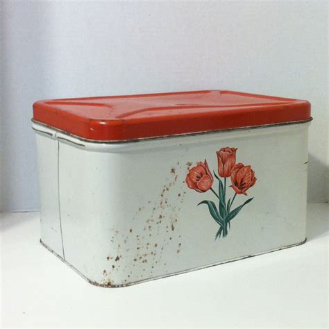 red tomatoe 1940s metal bteaf boxes|Vintage Metal Bread Box, 1940s, Double Decker, .